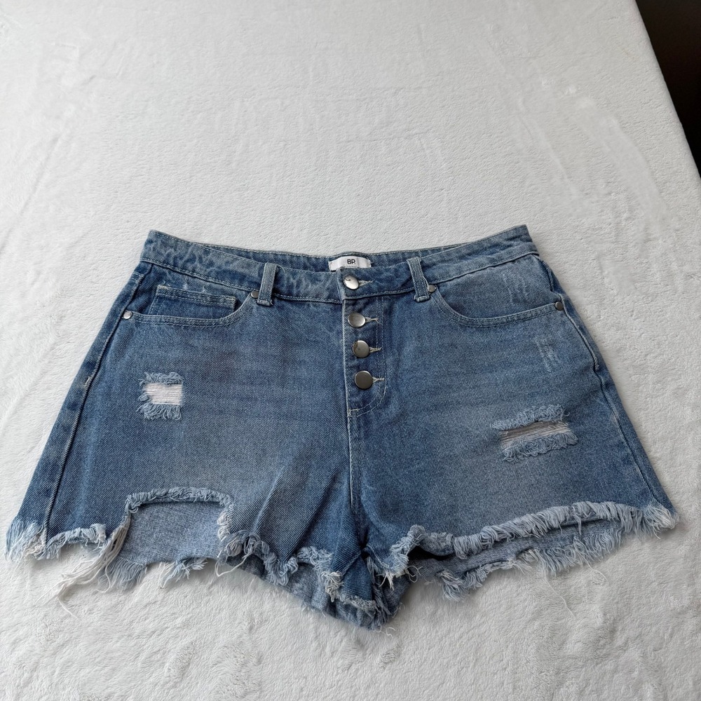 BP Denim Shorts Womens 30 Blue Good Distressed Button Fly Raw Hem BP454806MI